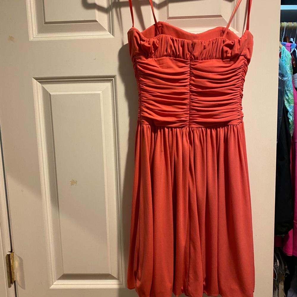 Max and Cleo coral strapless cocktail dress